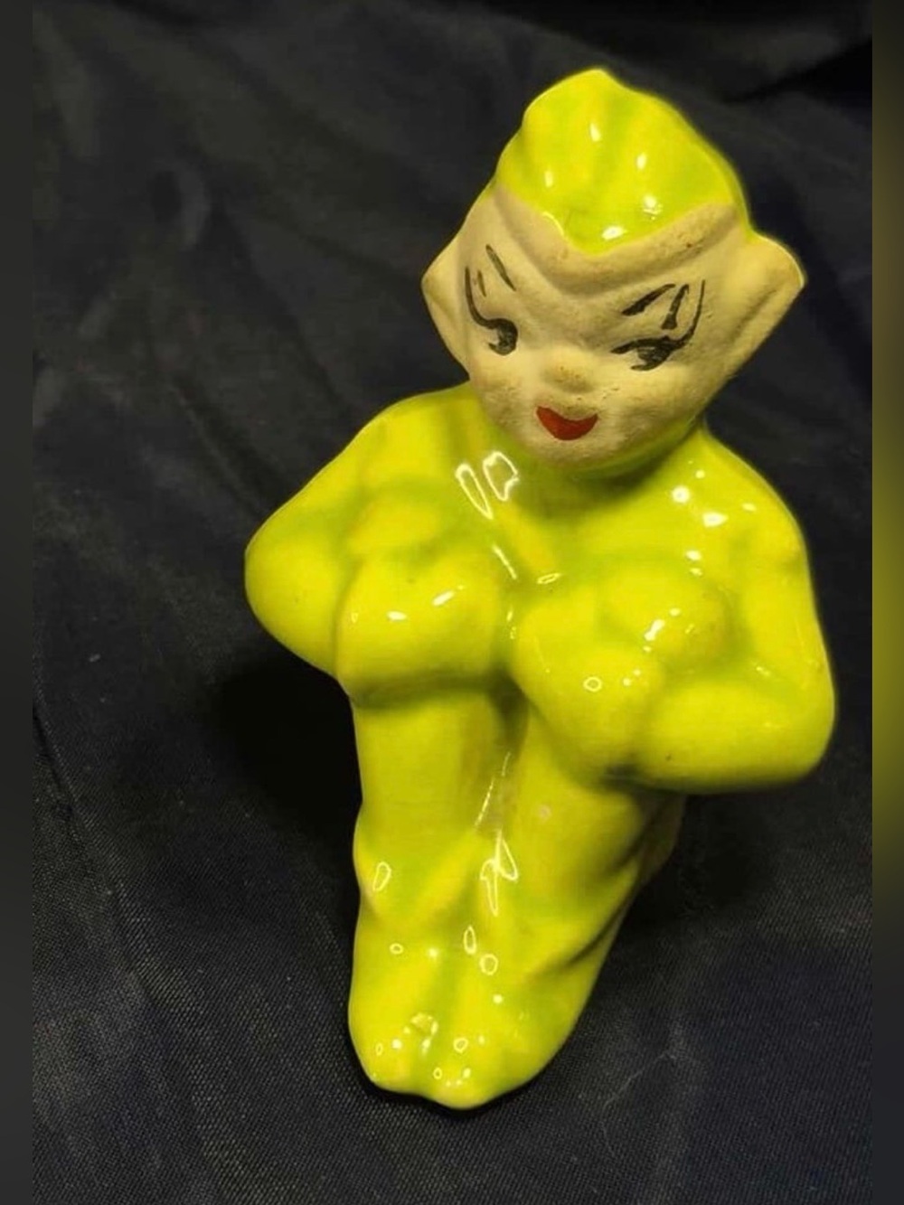 MCM Vintage Green Chartreuse Gilner Pixie - 1950s Miniature Elf Hugging Knees